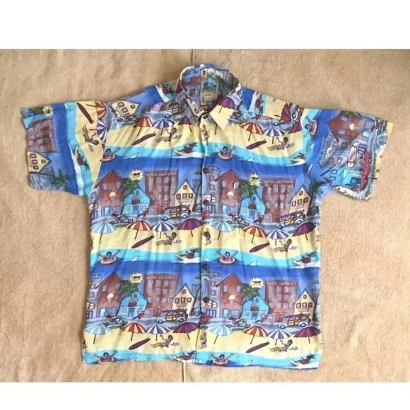 Vintage KAHALA HAWAIIAN RON ANDERSON COLLECTION BEACH TOWN ALOHA SHIRT SZ LARGE - Picture 5 of 6